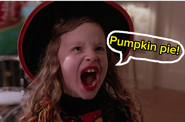 Dani in Hocus Pocus is screaming. There's a speech bubble with the words "pumpkin pie" in it.