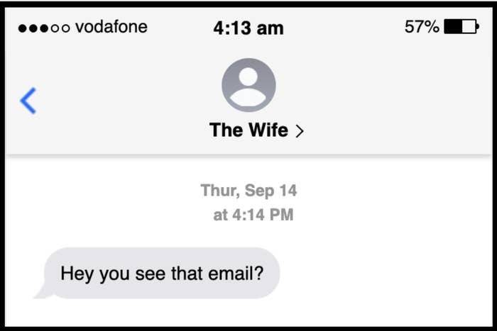 Text dated Thur, Sep 14 at 4:14 pm from "The Wife": "Hey you see that email?"