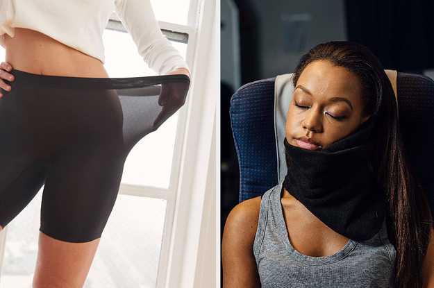 (left) cooling shorts (right) neck pillow