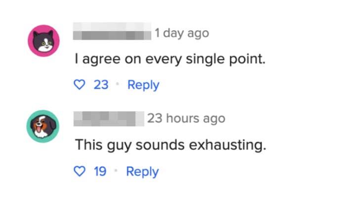 One person agreeing and another calling the travel TikToker's list exhausting