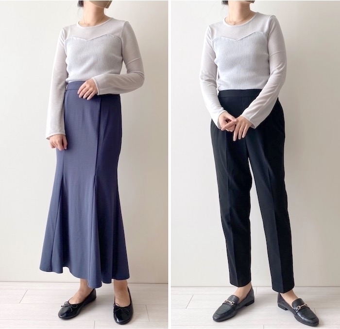 GU（ジーユー）のオススメのトップス「シアーコンビネーションセーター（長袖）Q+E」のコーディネート