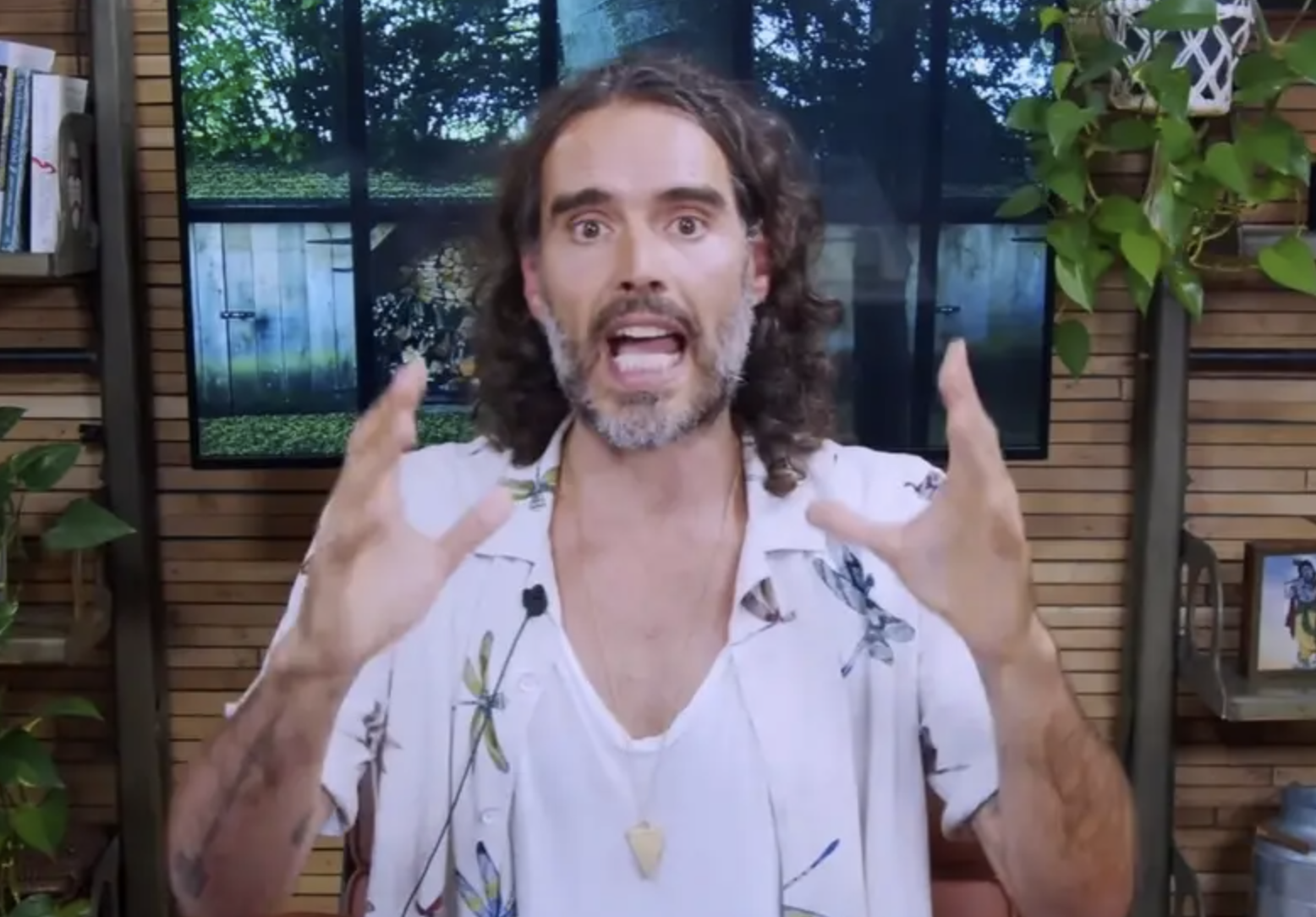 Screenshot of Russell speaking and gesturing with his hands