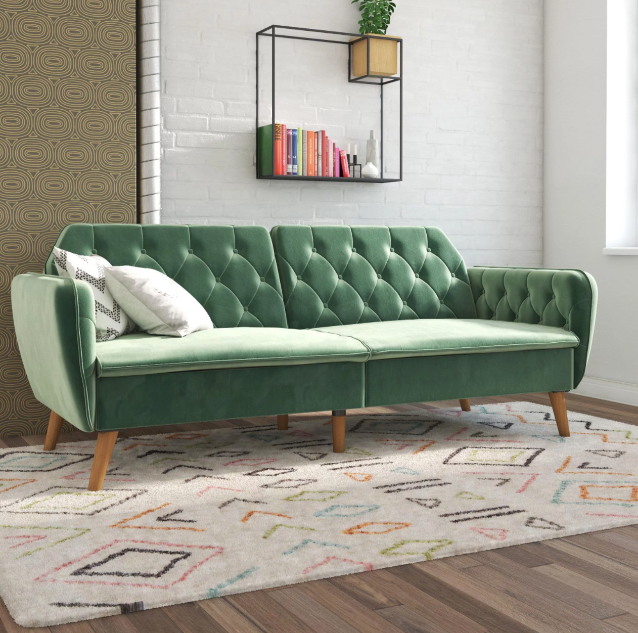 Green velvet sofa bed