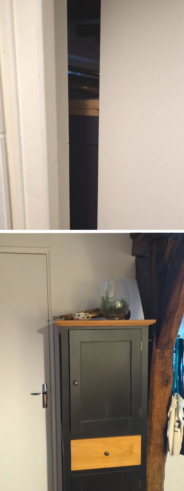 A shelf next to a door