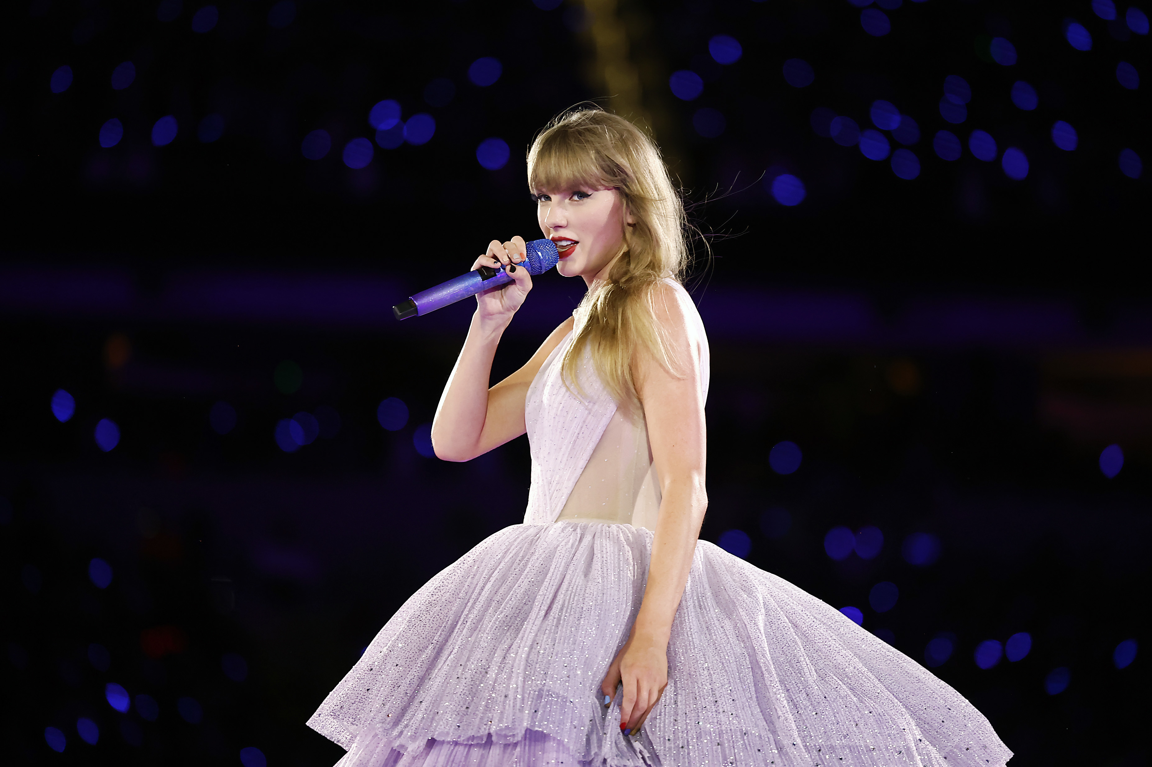Close-up of Taylor performing