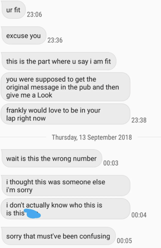 back to back messages trying to flirt and then asking if they have the wrong number