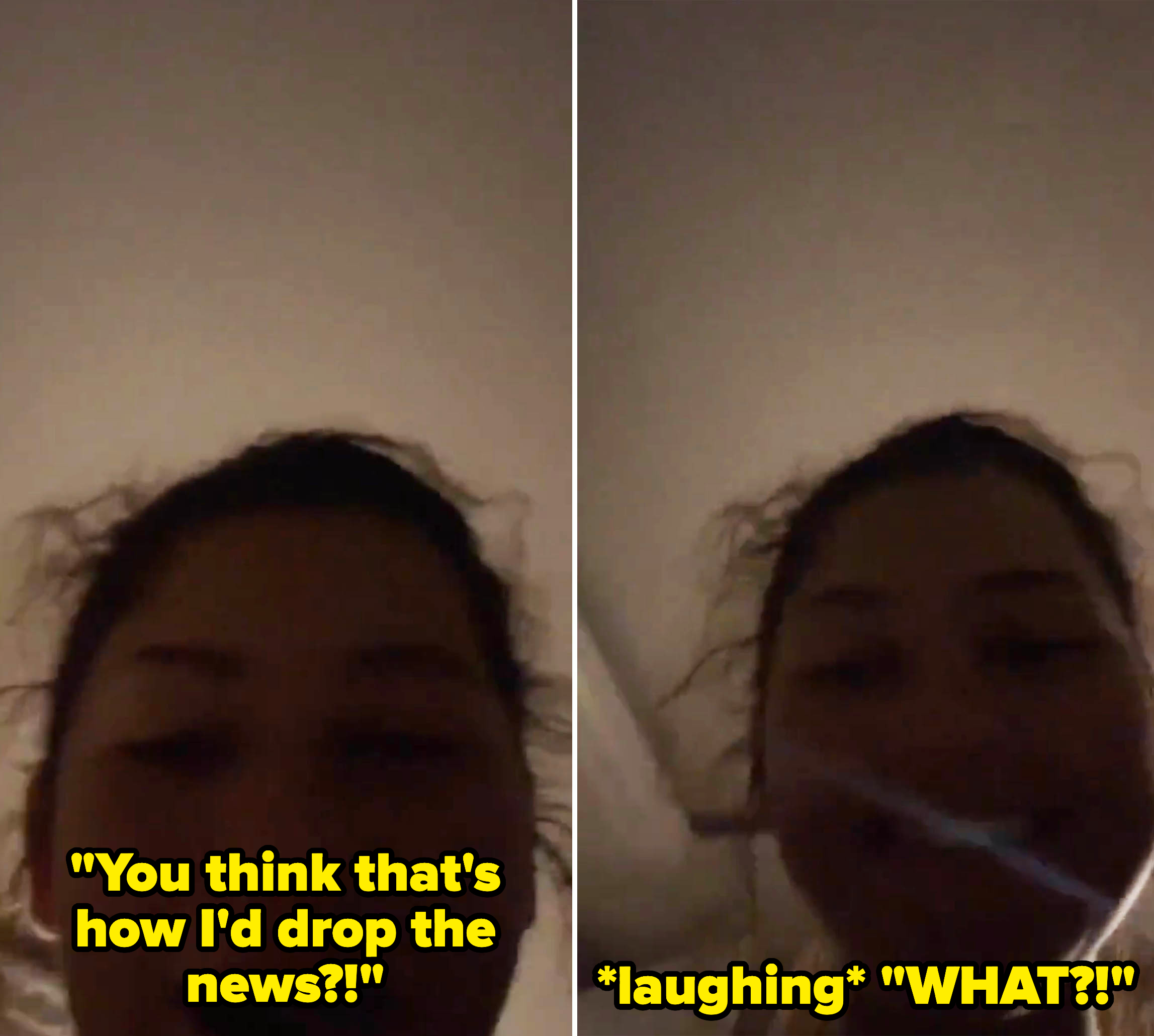 Zendaya in a dark room laughing and saying, &quot;You think that&#x27;s how I&#x27;d drop the news?&quot;