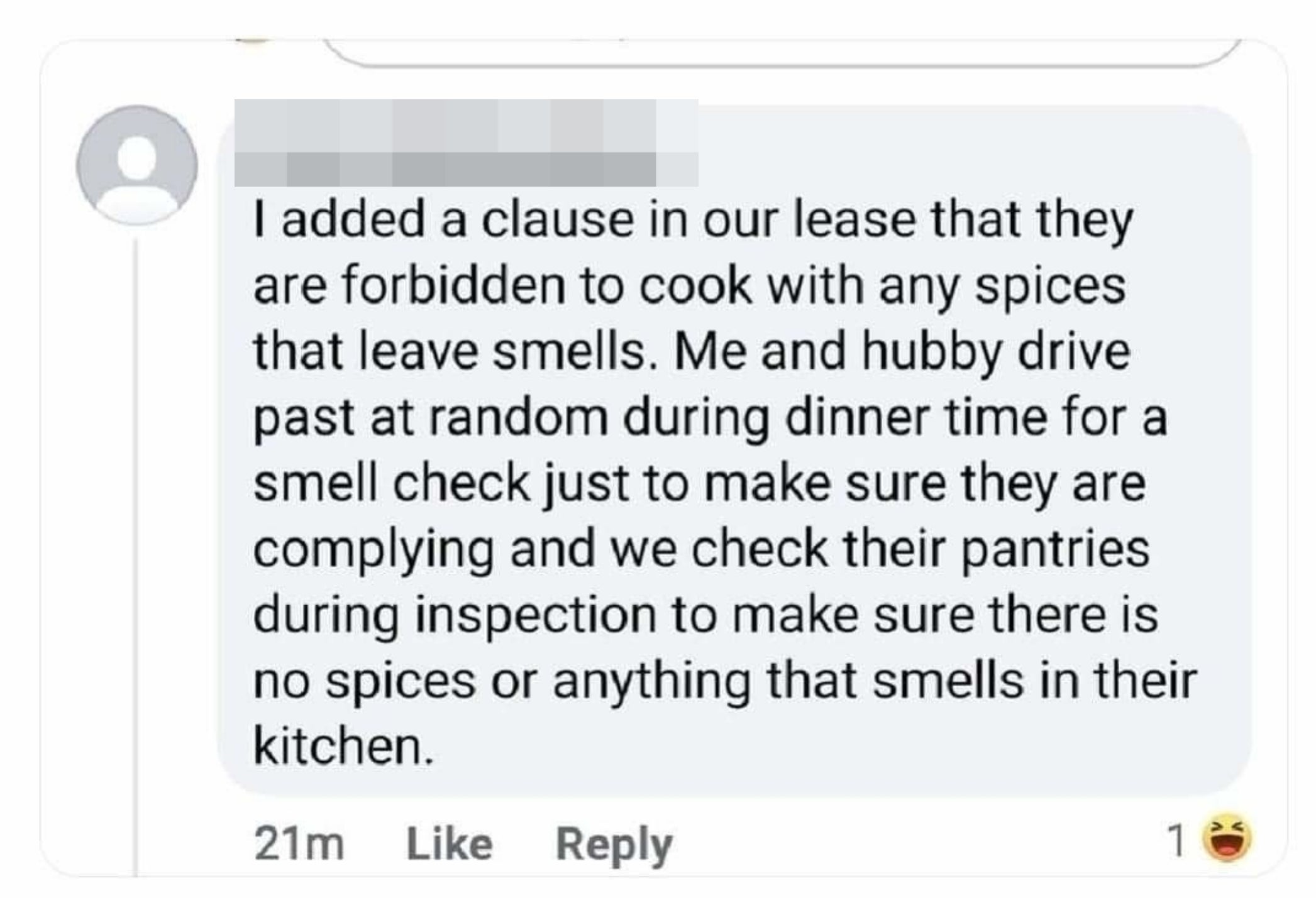 message forbidding people from using spices in their foods due to smell