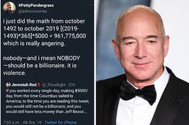 jeff bezos and tweet about making 5k a day since columbus came to america and still not being a billionaire