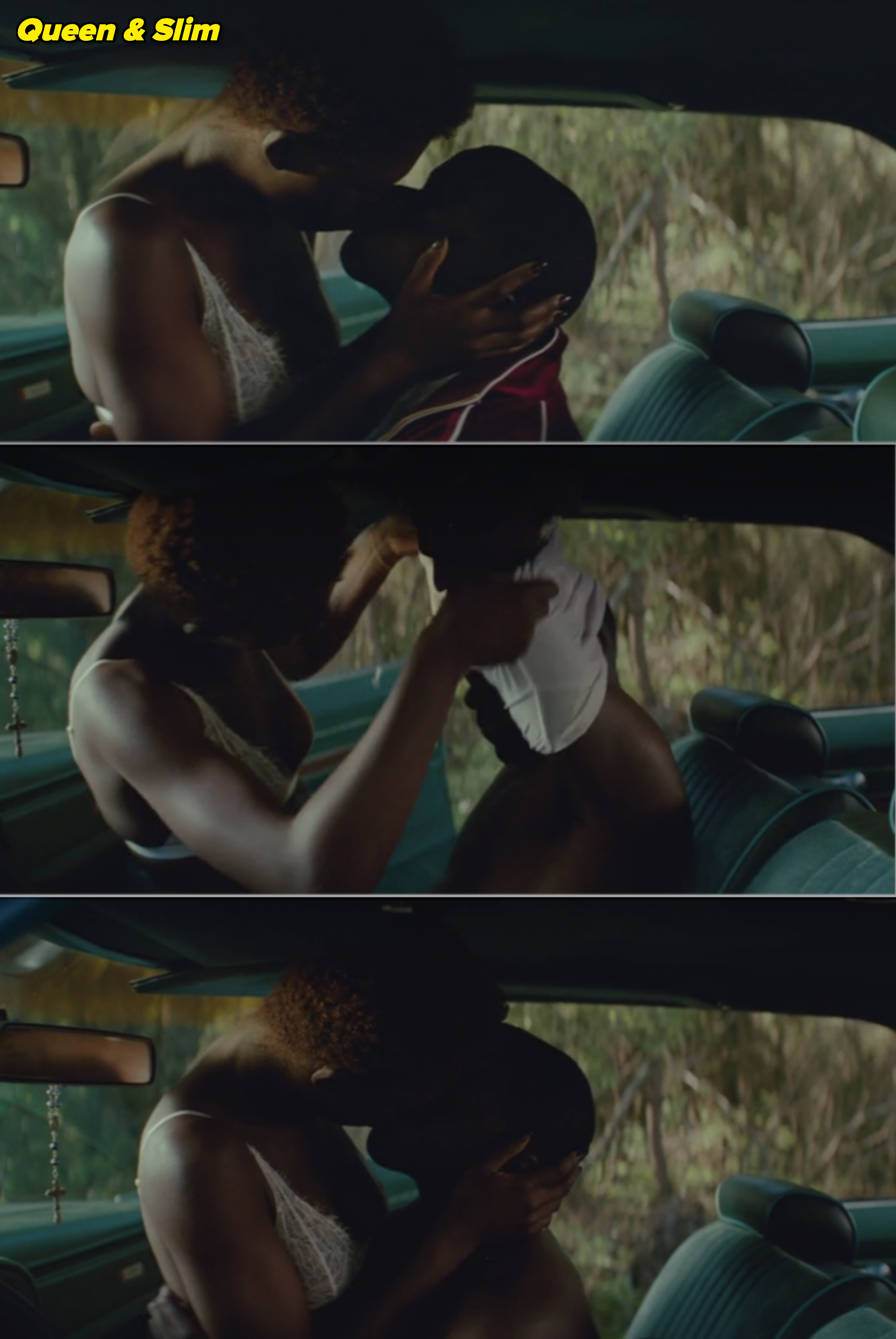 Daniel Kaluuya and Jodie Turner-Smith hooking up in a car in &quot;Queen &amp;amp; Slim&quot;