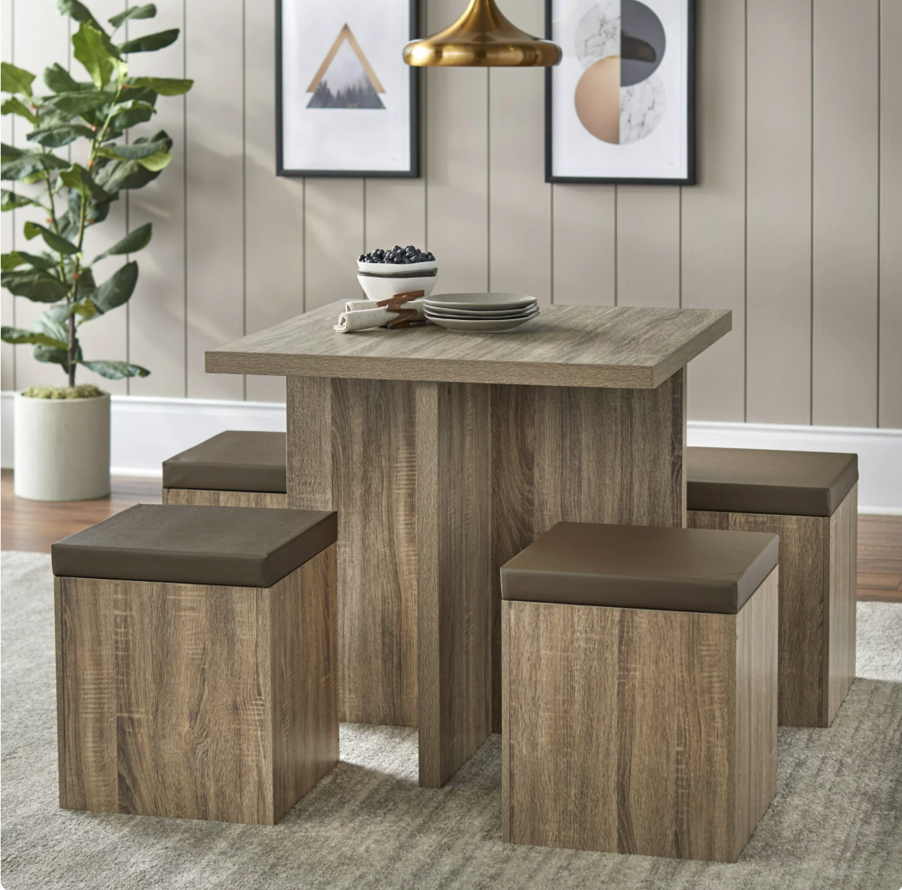Five-piece dining set with storage