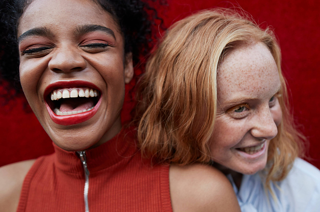 two women laughing