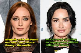 Sophie Turner poses on the red carpet vs Demi Lovato smiles for a photo