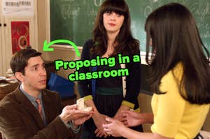 paul proposing in a classroom on new girl