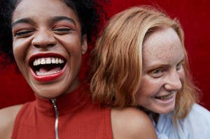 two women laughing