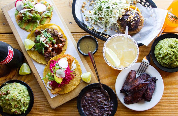A spread of Mexican food from Black Rooster Taqueria