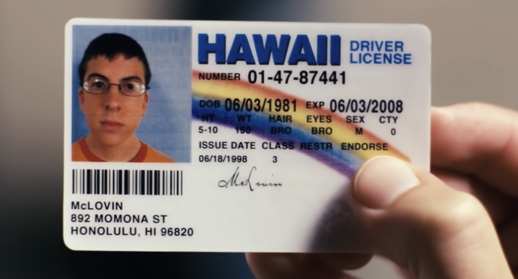 McLovin&#x27;s ID from &quot;Superbad&quot; is being shown