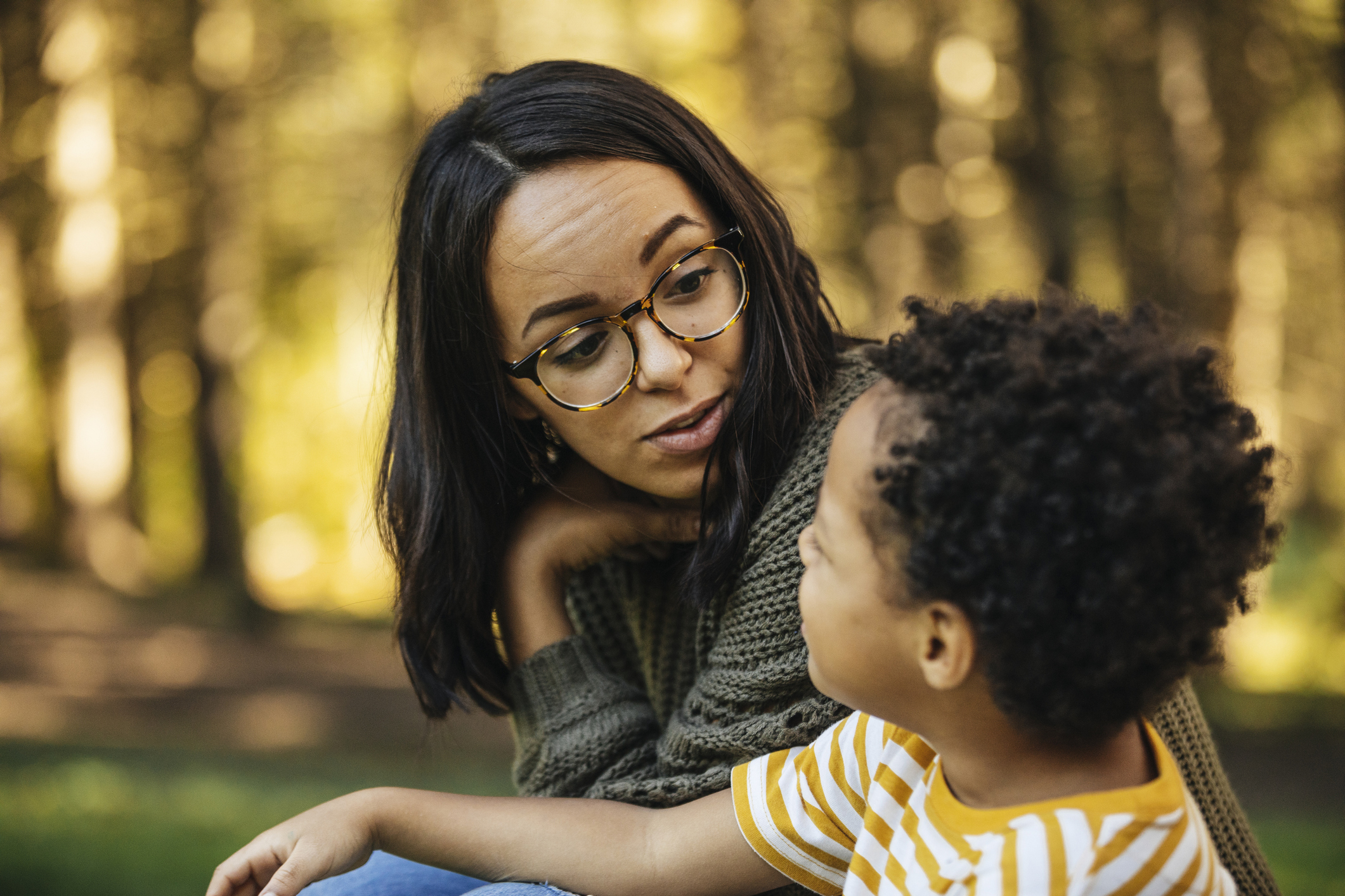 A woman is talking with her nephew