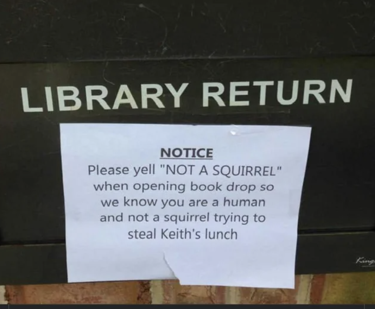 A notice on the library return box