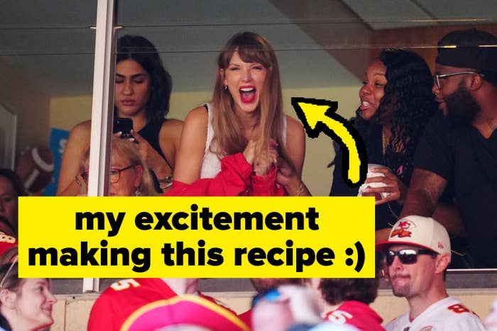 &quot;my excitement making this recipe :)&quot; with an arrow pointed at Taylor&#x27;s face