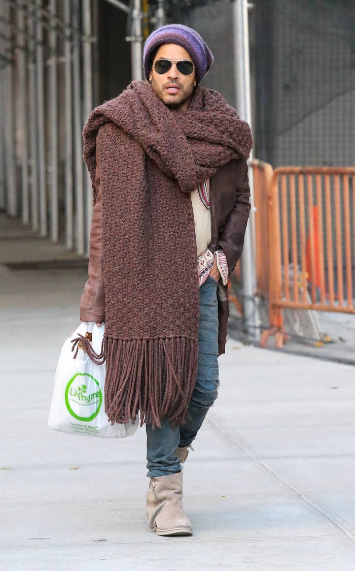 Lenny Kravitz in his iconic large scarf