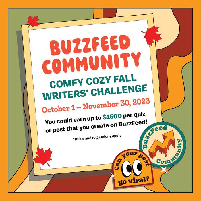 Box that reads &quot;BuzzFeed Community Comfy Cozy Fall Writers&#x27; Challenge&quot;