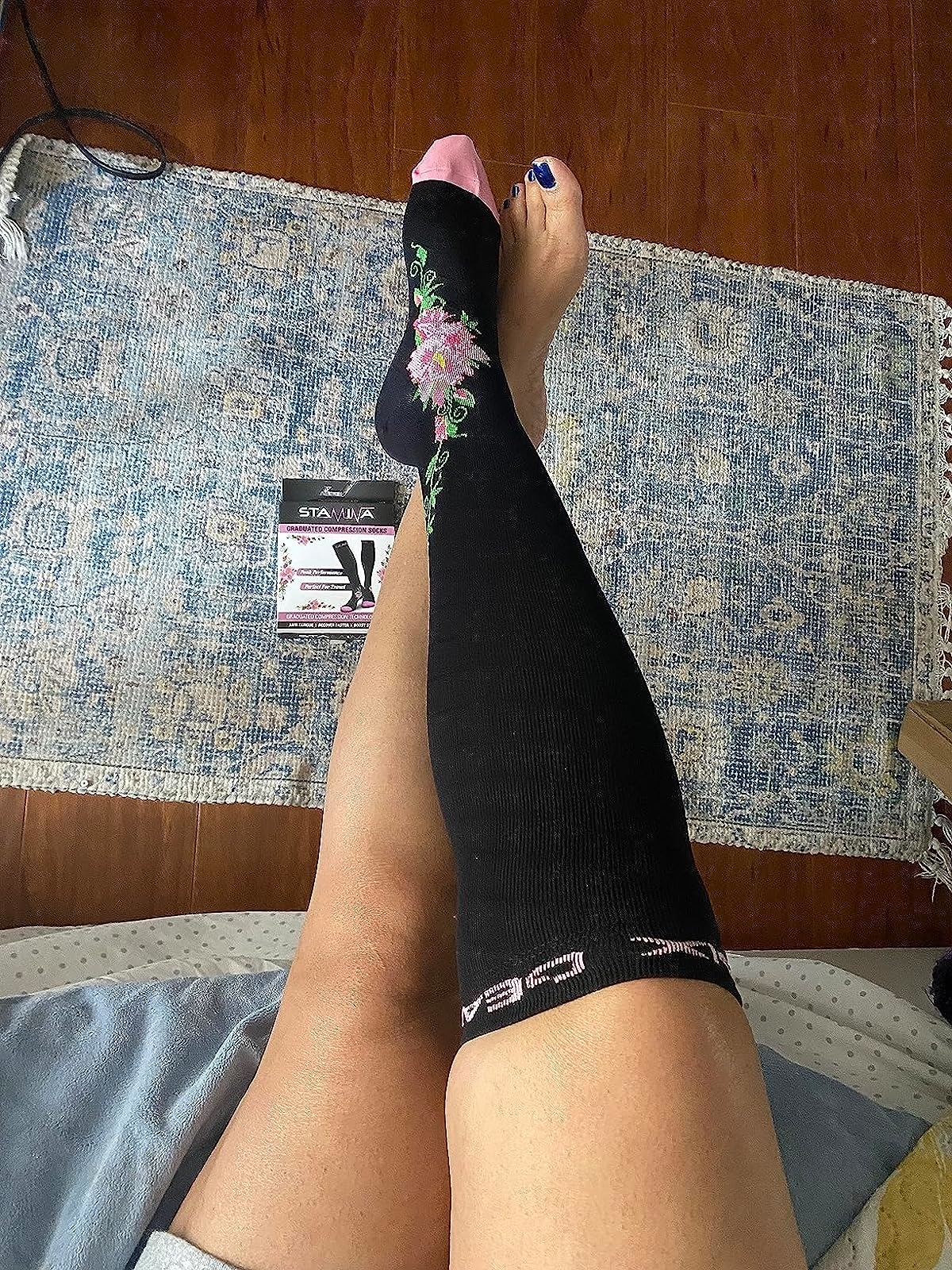 reviewer photo of black compression sock