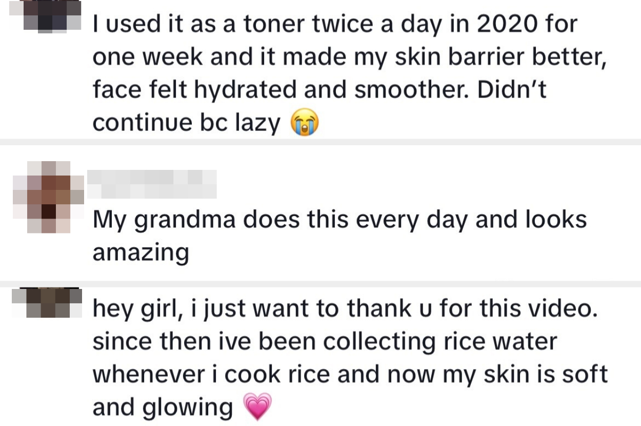TikTok users comment positive things about their experiences with rice water
