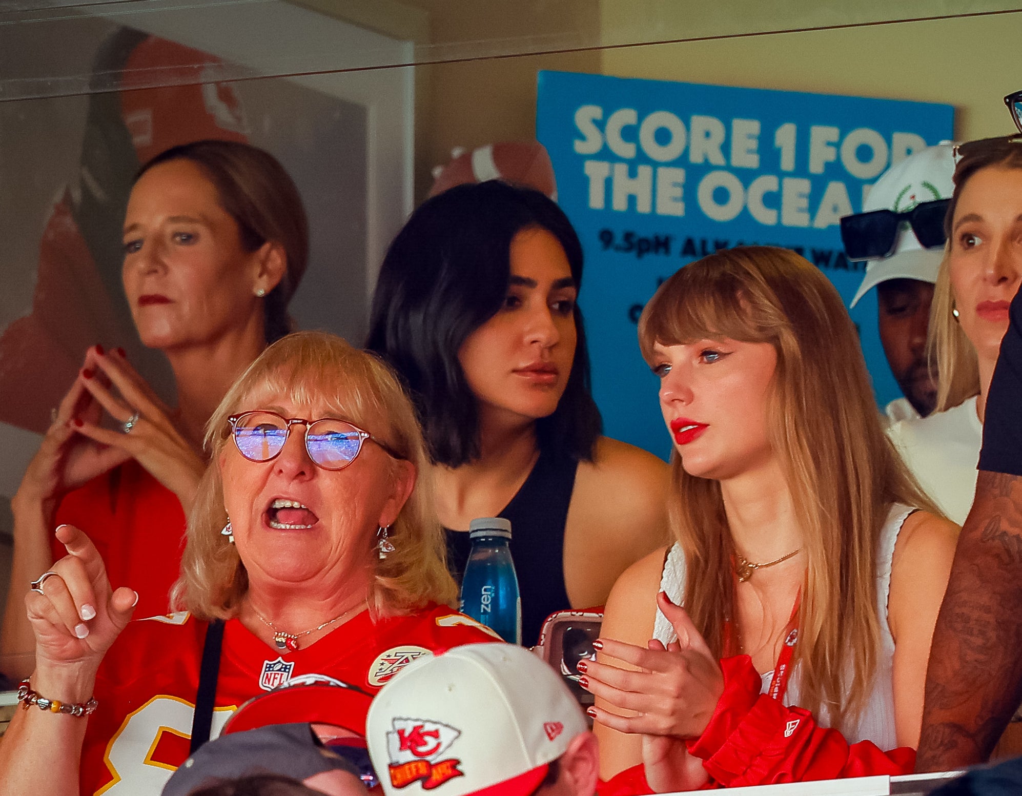 Taylor and Donna Kelce watching the game