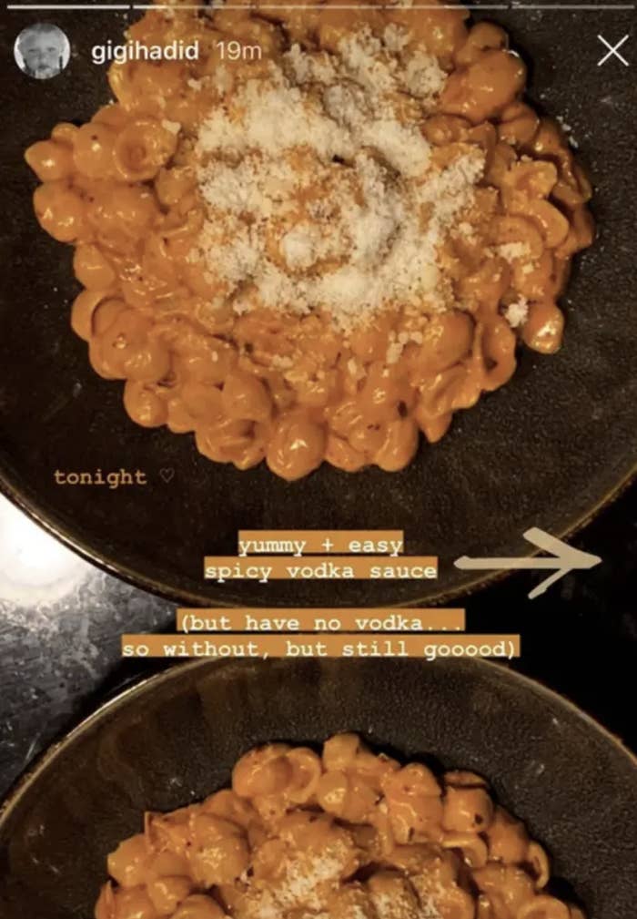 Gigi Hadid&#x27;s Instagram story of her spicy vodka sauce recipe