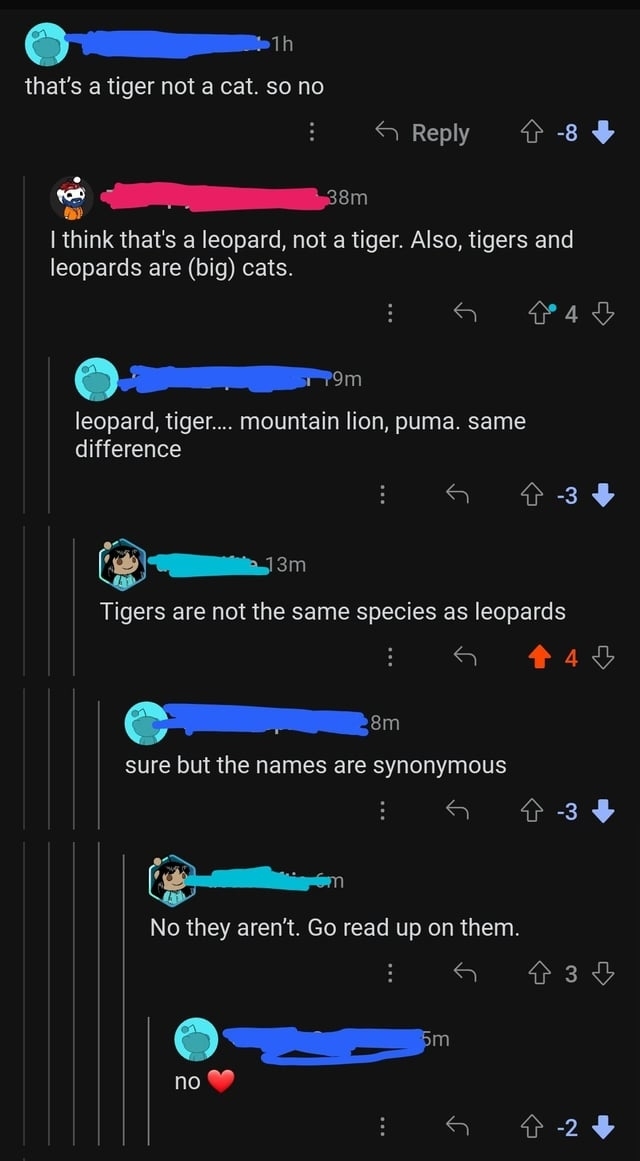 &quot;leopard, tiger, mountain lion, puma, same difference&quot;