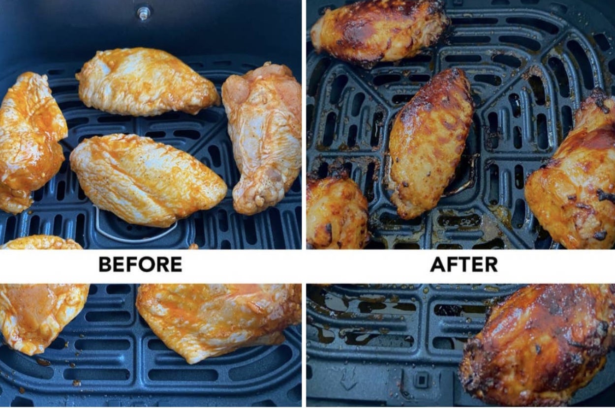 reviewer's before and after of chicken wings in air fryer