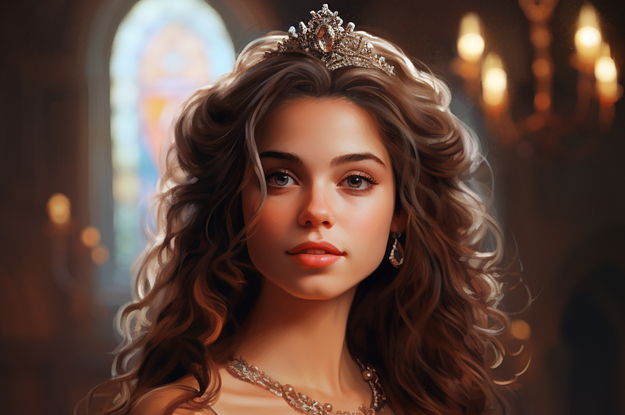 A princess with curly hair wearing a tiara