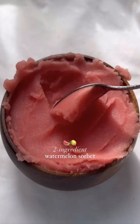 2-ingredient watermelon sorbet in a bowl