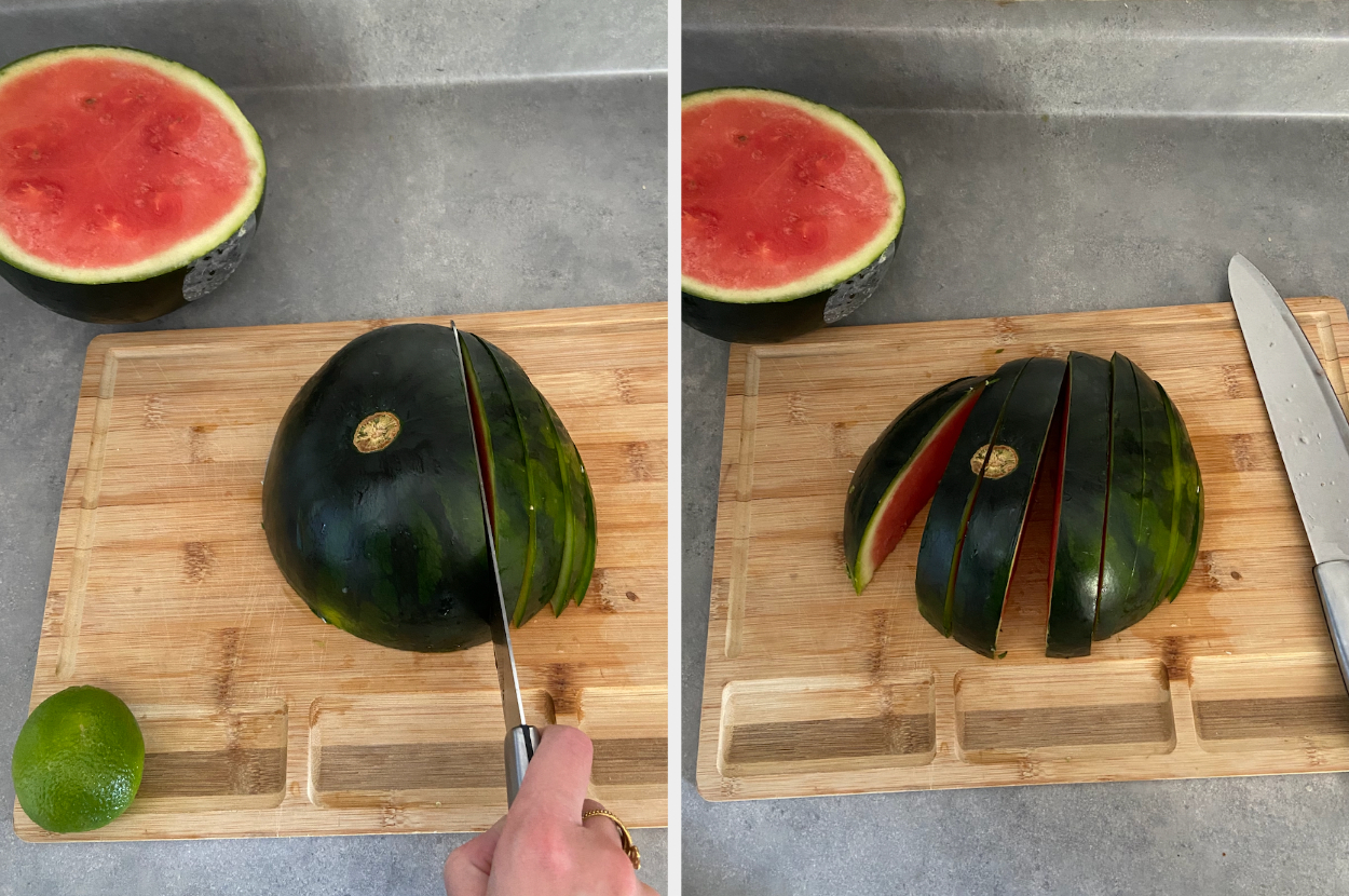 Me cutting my watermelon into slices