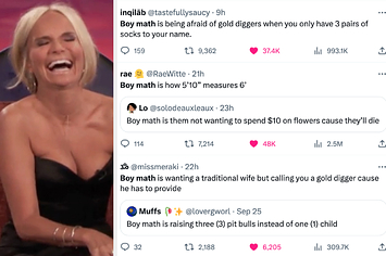 laughing woman with boy math tweets
