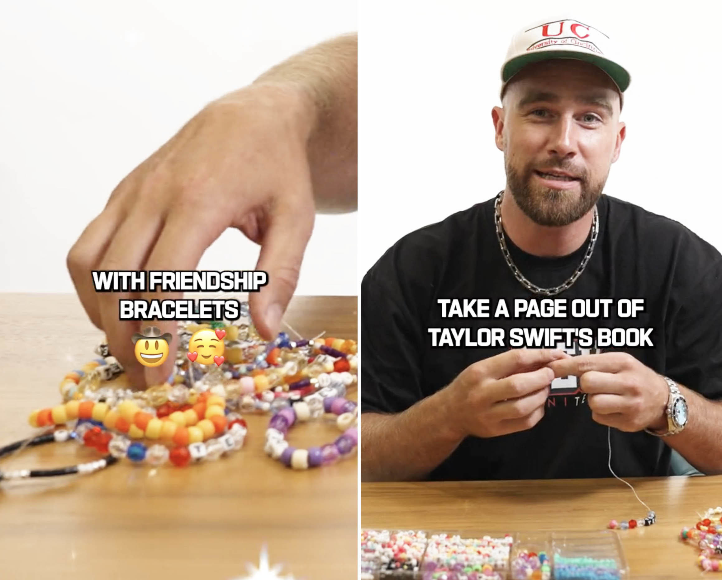 Travis beading bracelets and saying, &quot;Take a page out of Taylor Swift&#x27;s book&quot;