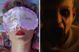 taylor swift with eye mask and demon from horror movie