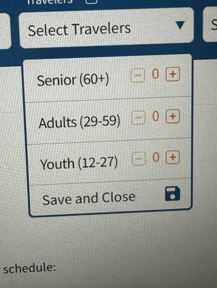Age ranges on a web page
