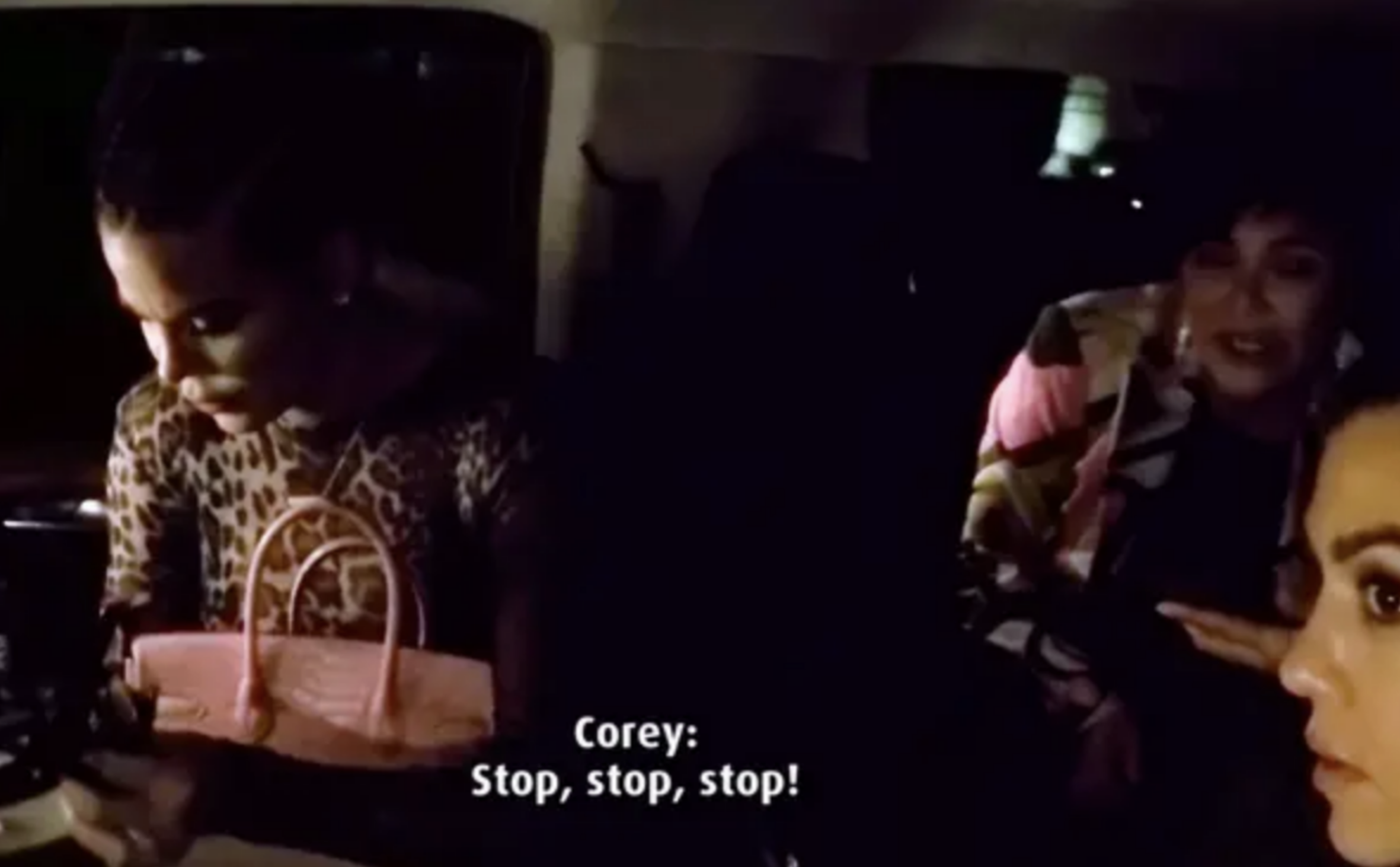 Khloé and Kris sitting with caption &quot;Corey: Stop, stop, stop!&quot;