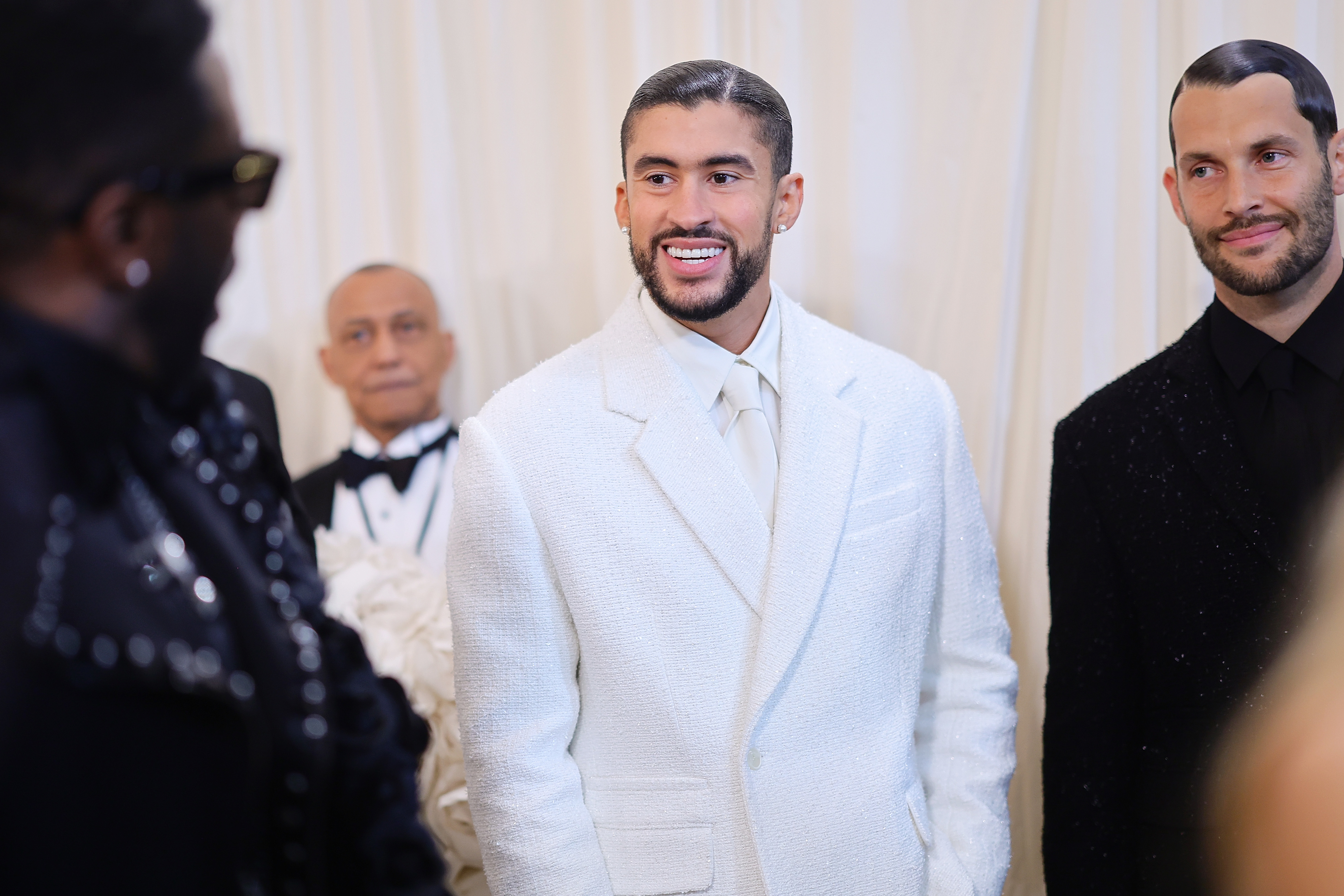 closeup of bad bunny at the met