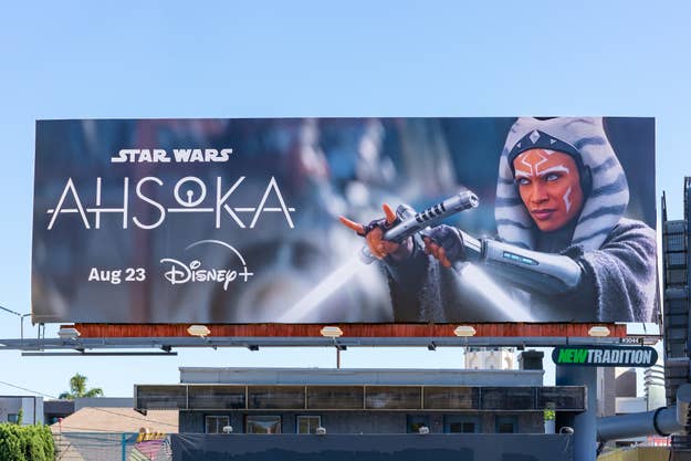 A Disney+ billboard campaign near Hollywood & Highland promotes the new Star Wars flagship show 'Ahsoka.'