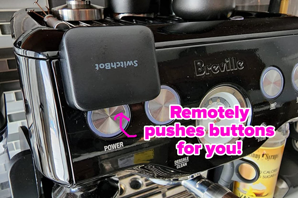 The black version on a reviewer's coffee machine button 