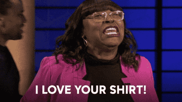 person on game show yelling &quot;i love your shirt&quot;