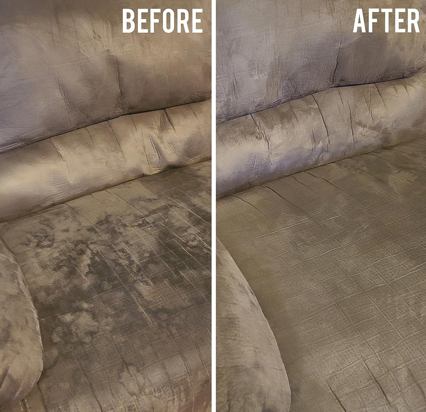 a reviewer photo showing their couch before and after use