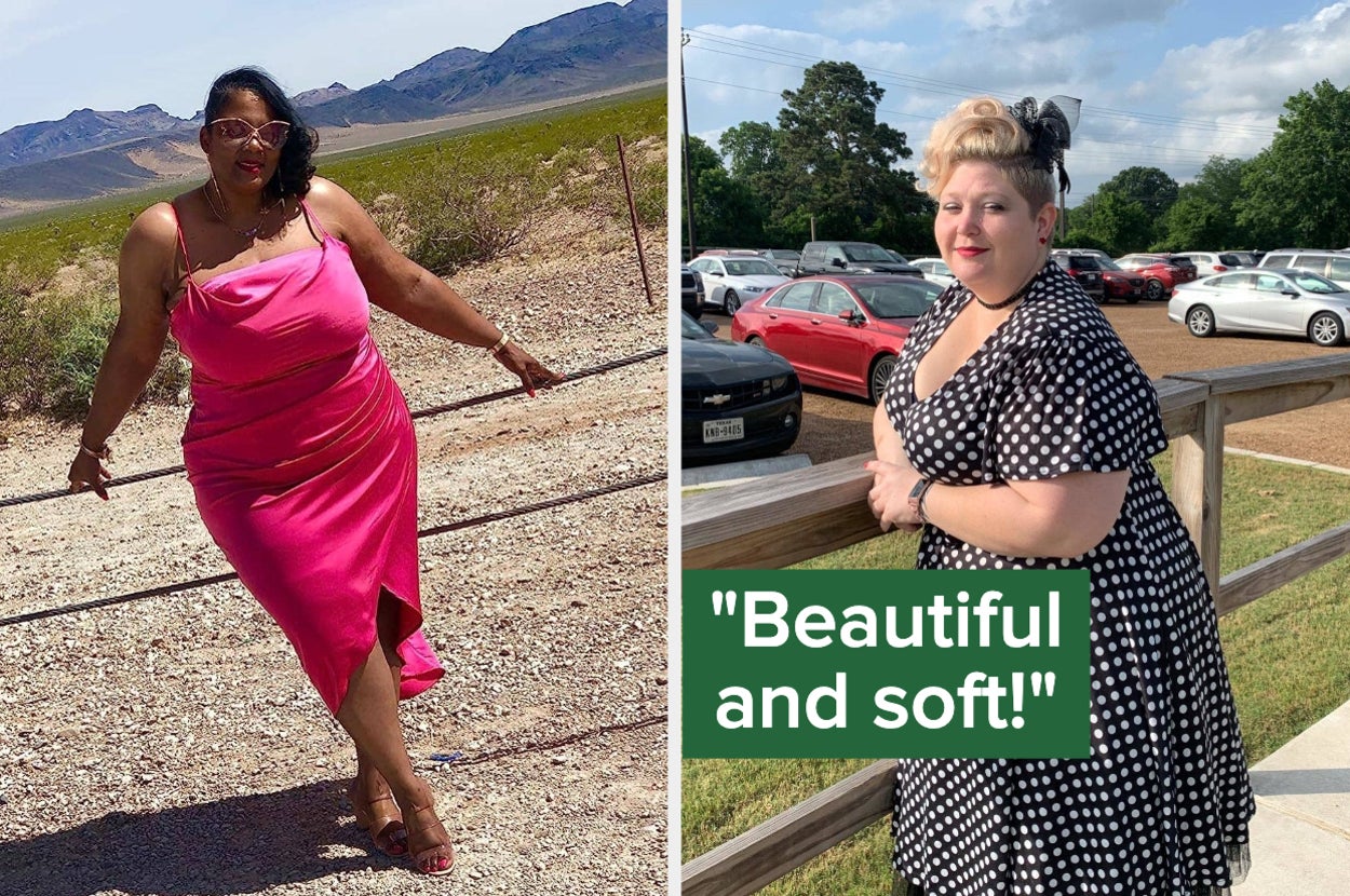 (left) pink slip dress (right) black and white polkadot dress