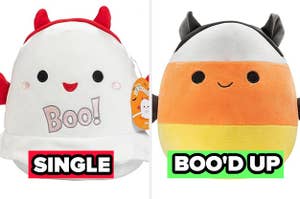 the ghost devil Squishmallow is single, and the candy corn one wearing a bat costume is boo'd up
