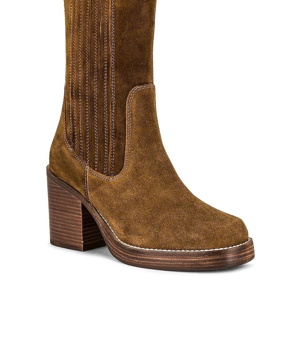 the brown suede mid calf boots