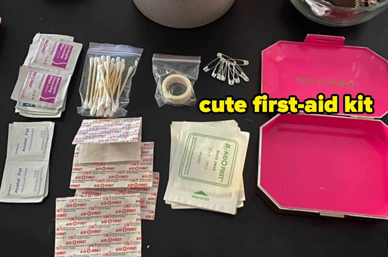 open first aid kit and various items that come with it 