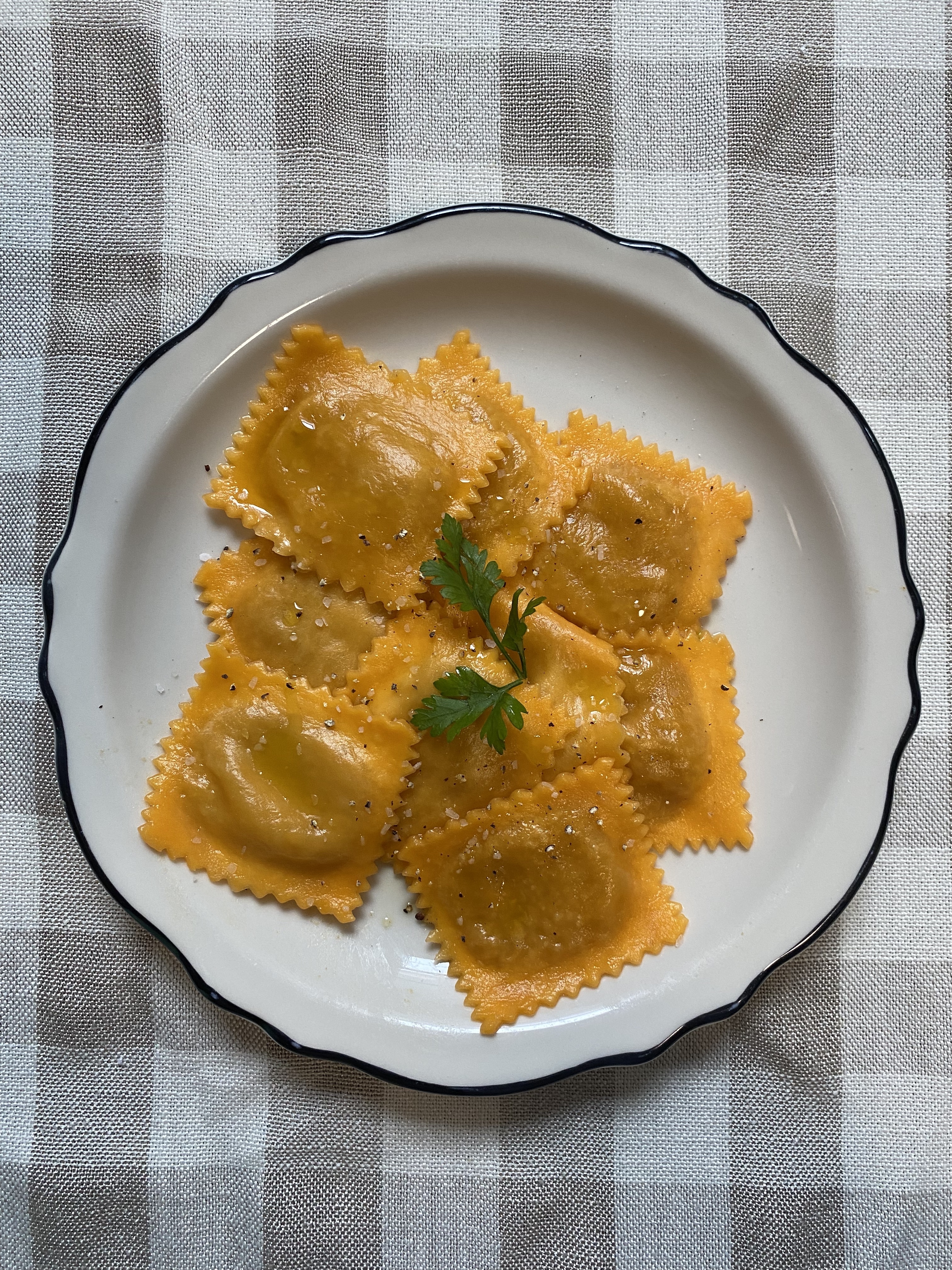 plated gluten-free pumpkin ravioli